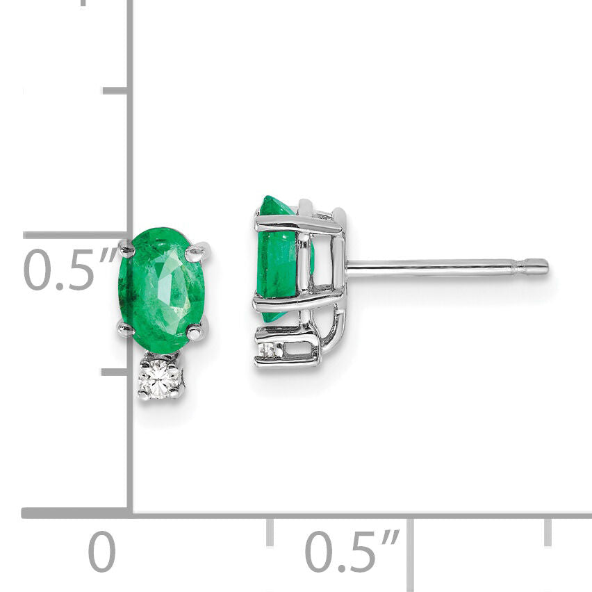 14k White Gold Emerald and Diamond Post Earrings-XE755E/AA