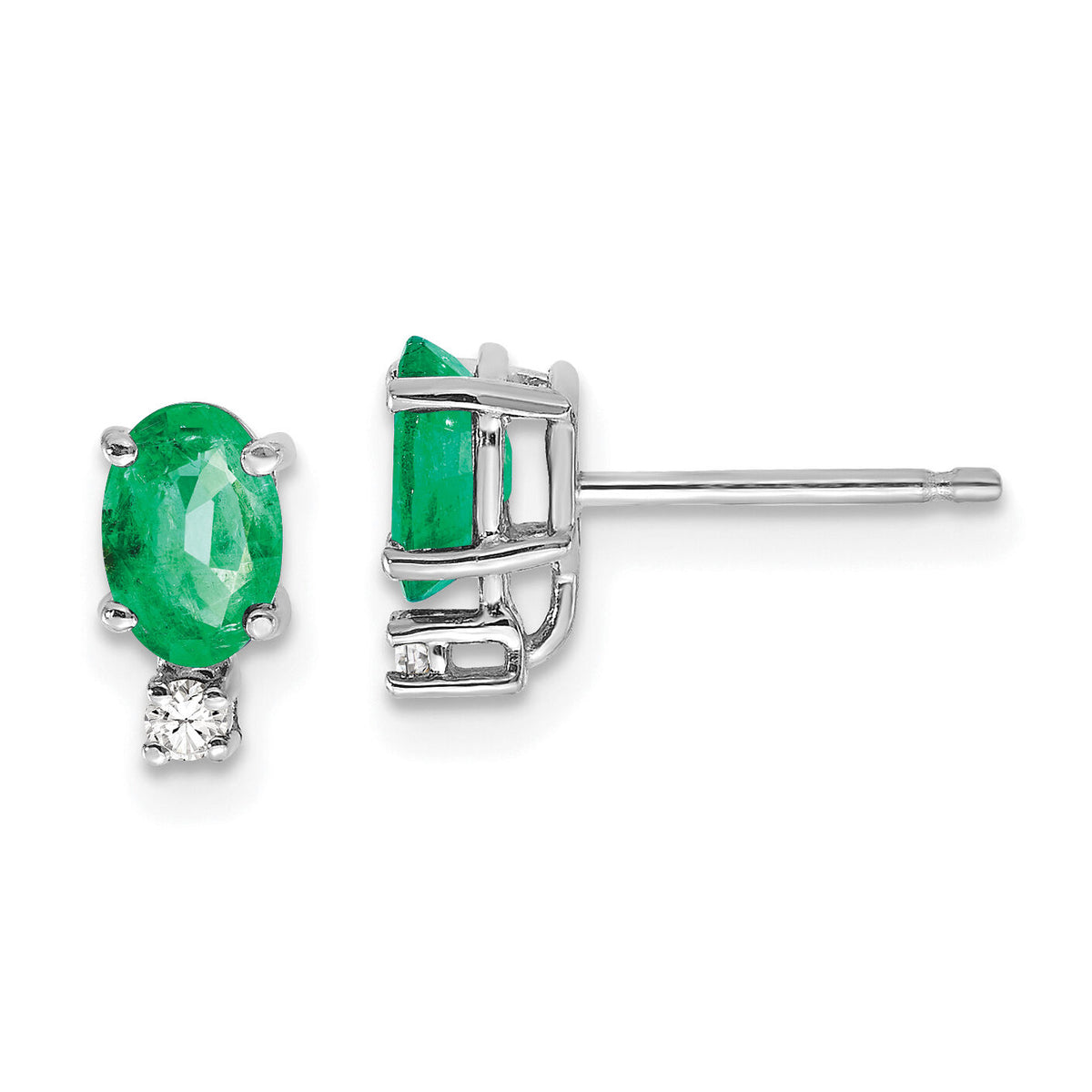 14k White Gold Emerald and Diamond Post Earrings-XE755E/AA