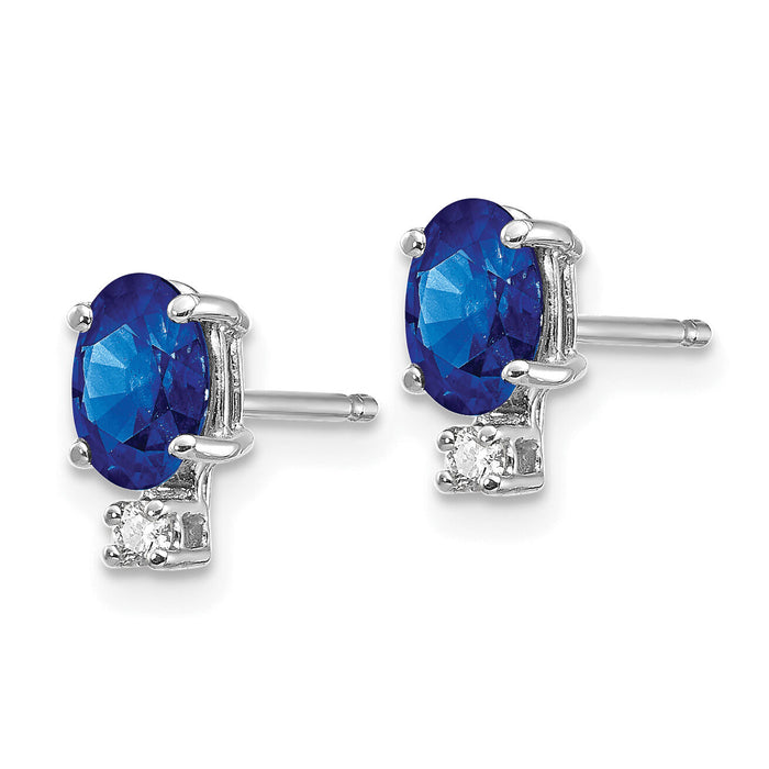 14k White Gold 6x4mm Oval Sapphire AA Diamond Earrings-XE755S/AA