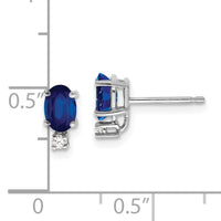 14k White Gold 6x4mm Oval Sapphire AA Diamond Earrings-XE755S/AA