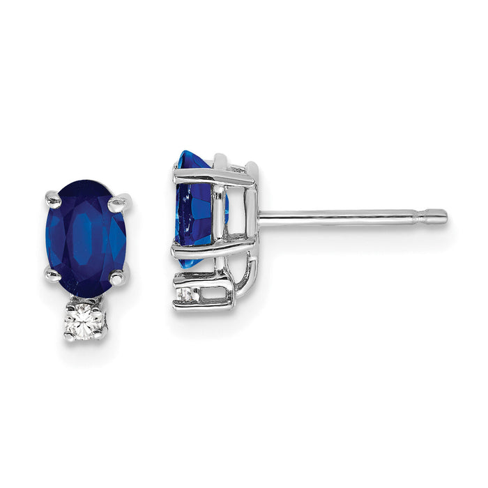 14k White Gold 6x4mm Oval Sapphire AA Diamond Earrings-XE755S/AA