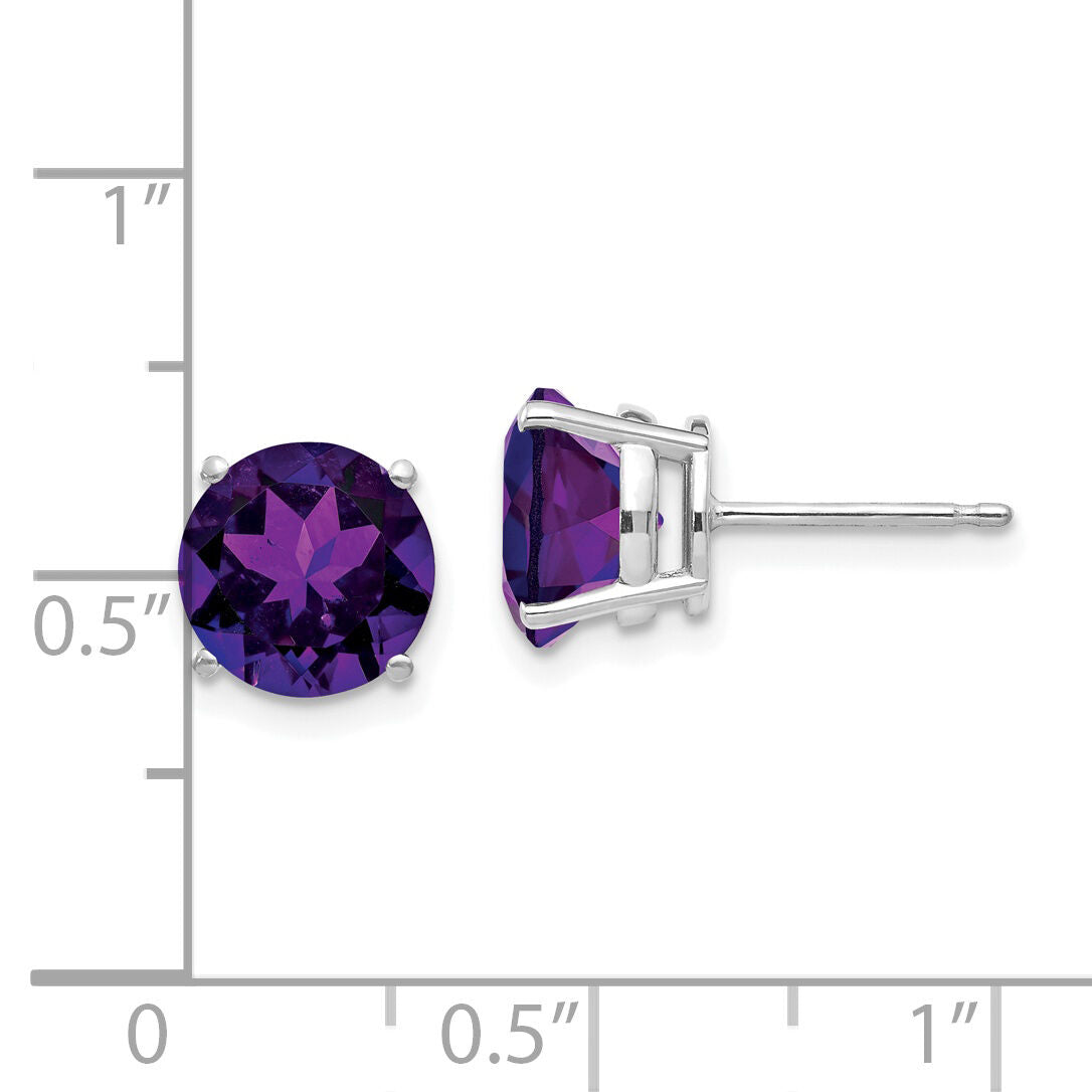 14k White Gold 8mm Amethyst Earrings-XE75WAM
