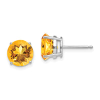 14k White Gold 8mm Citrine Earrings-XE75WCI