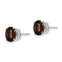 14kw 8mm Round Checker-Cut Smoky Quartz Earrings-XE75WCQ