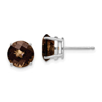 14kw 8mm Round Checker-Cut Smoky Quartz Earrings-XE75WCQ