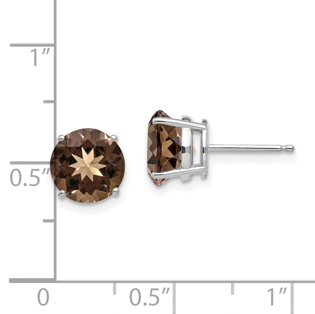 14kw 8mm Round Smoky Quartz Earrings-XE75WSQ