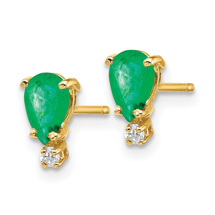 14k 6x4 Pear Emerald and Diamond Earrings-XE760E/AA