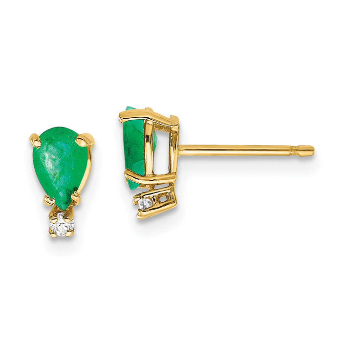 14k 6x4 Pear Emerald and Diamond Earrings-XE760E/A