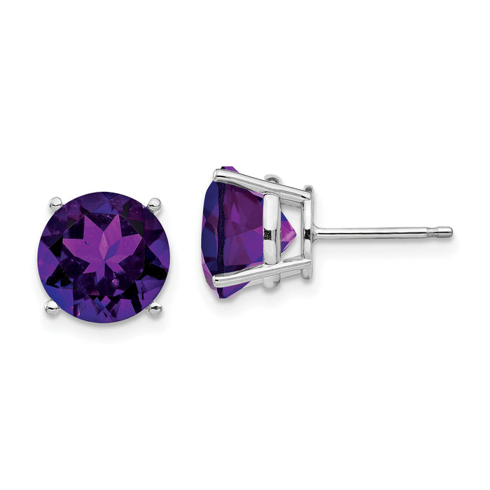 14k White Gold 9mm Amethyst Earrings-XE76WAM