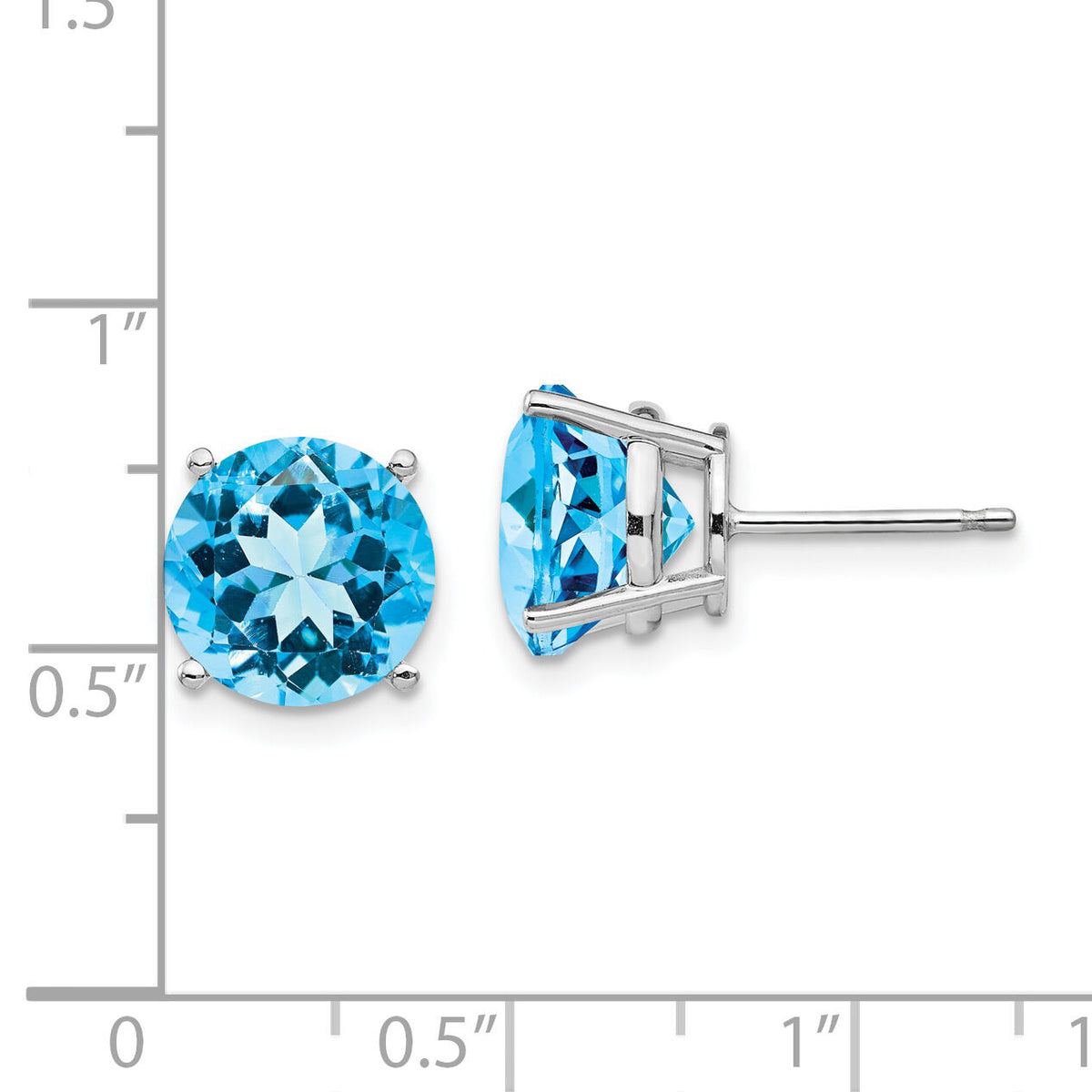 14k White Gold Blue Topaz Round Stud Earrings-XE77WBT