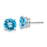 14k White Gold Blue Topaz Round Stud Earrings-XE77WBT