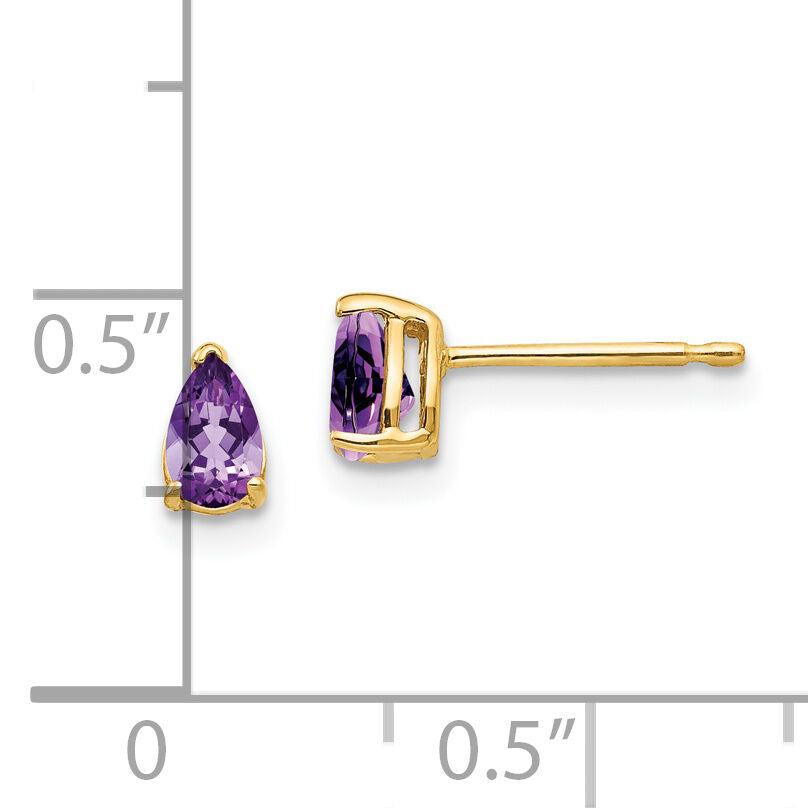 14k 5x3mm Pear Amethyst Earrings-XE78AM