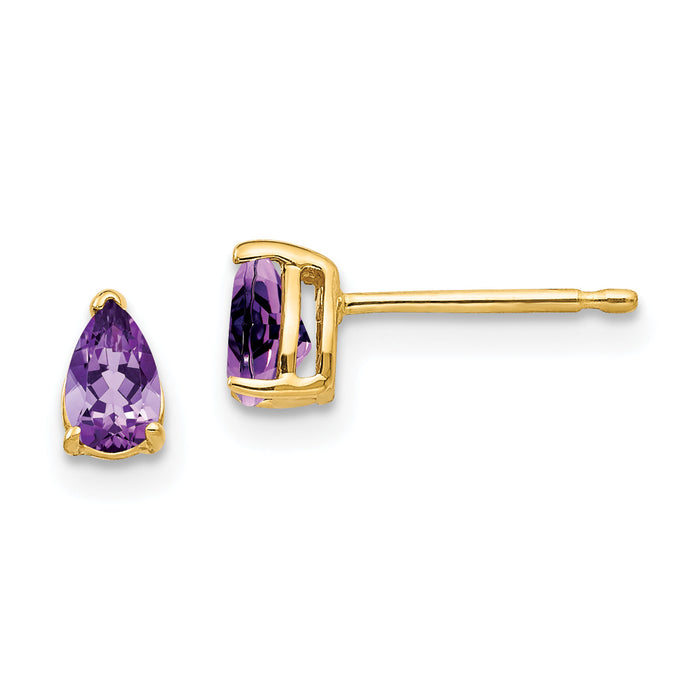 14k 5x3mm Pear Amethyst Earrings-XE78AM