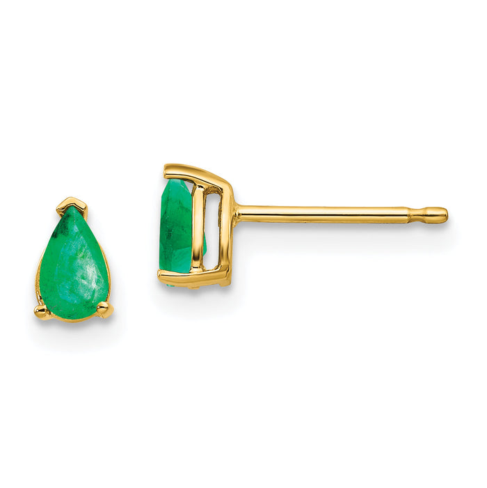 14k Emerald Post Earrings-XE78E-B
