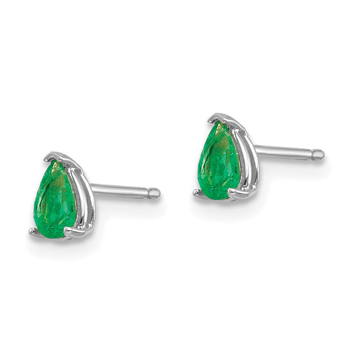 14k White Gold Emerald Earrings-XE78WE-B