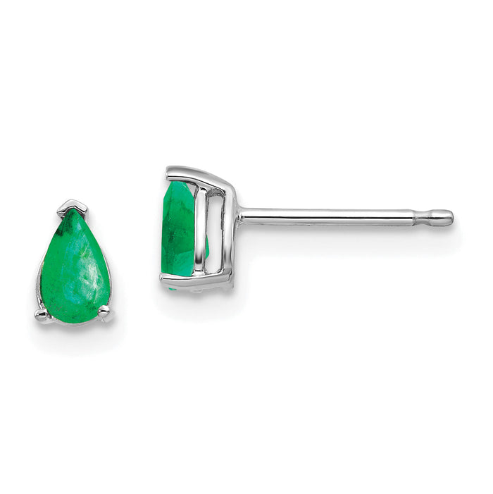 14k White Gold Emerald Earrings-XE78WE-B