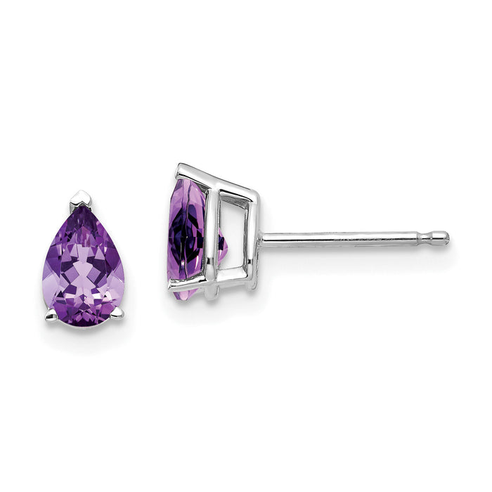 14k White Gold 6x4mm Pear Amethyst Earrings-XE79WAM