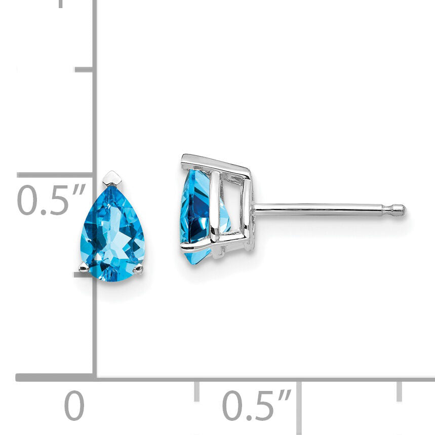 14k White Gold 6x4mm Pear Blue Topaz Earrings-XE79WBT