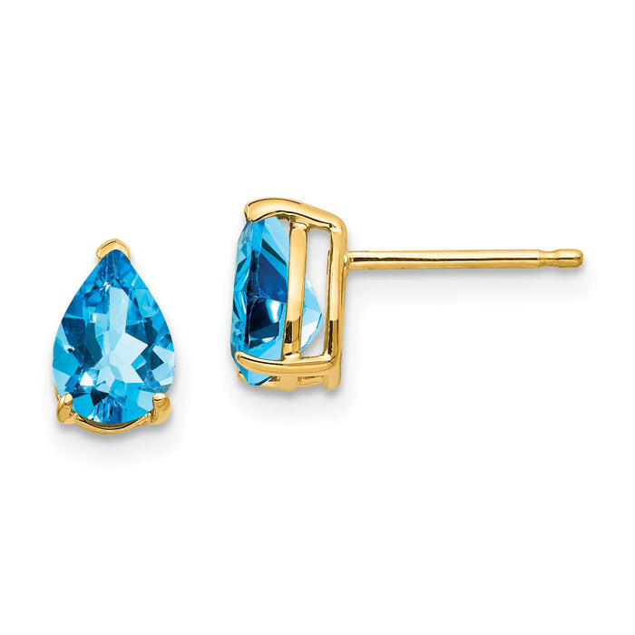 14k 7x5mm Pear Blue Topaz Earrings-XE80BT