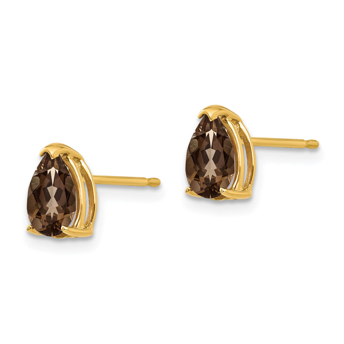 14k 7x5 Pear Checker-Cut Smoky Quartz Earrings-XE80CQ