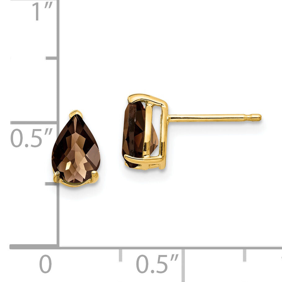 14k 7x5 Pear Checker-Cut Smoky Quartz Earrings-XE80CQ