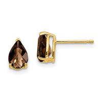 14k 7x5 Pear Checker-Cut Smoky Quartz Earrings-XE80CQ