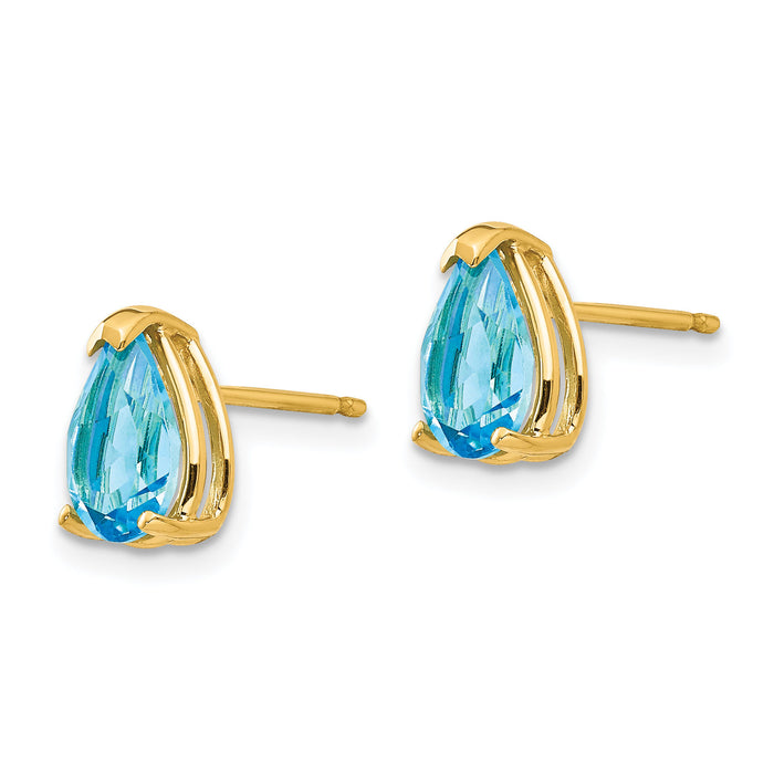 14k 8x5mm Pear Blue Topaz Earrings-XE81BT