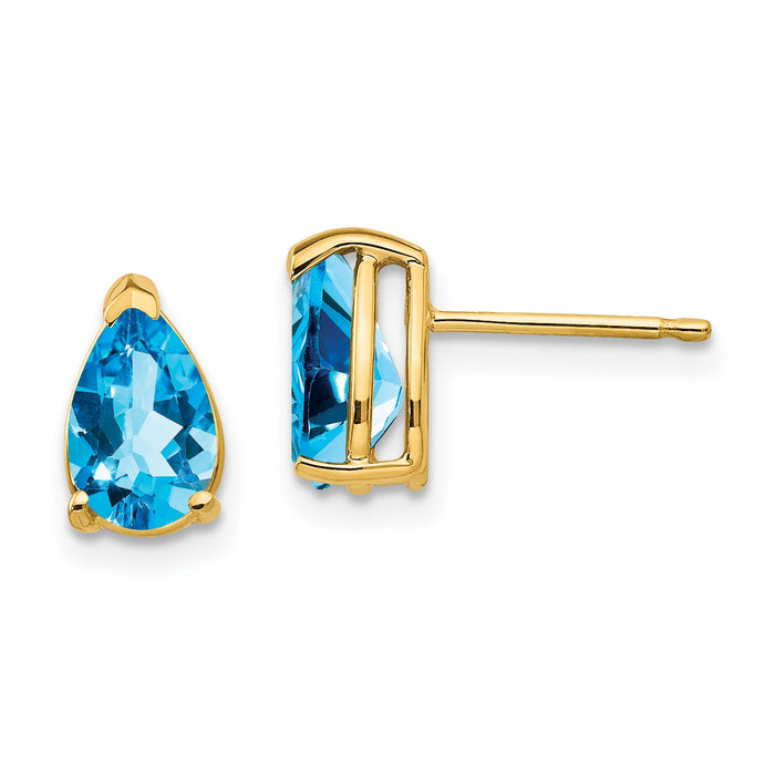 14k 8x5mm Pear Blue Topaz Earrings-XE81BT