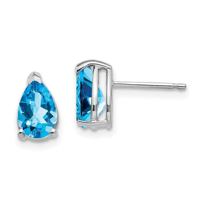 14k White Gold 8x5mm Pear Blue Topaz Earrings-XE81WBT