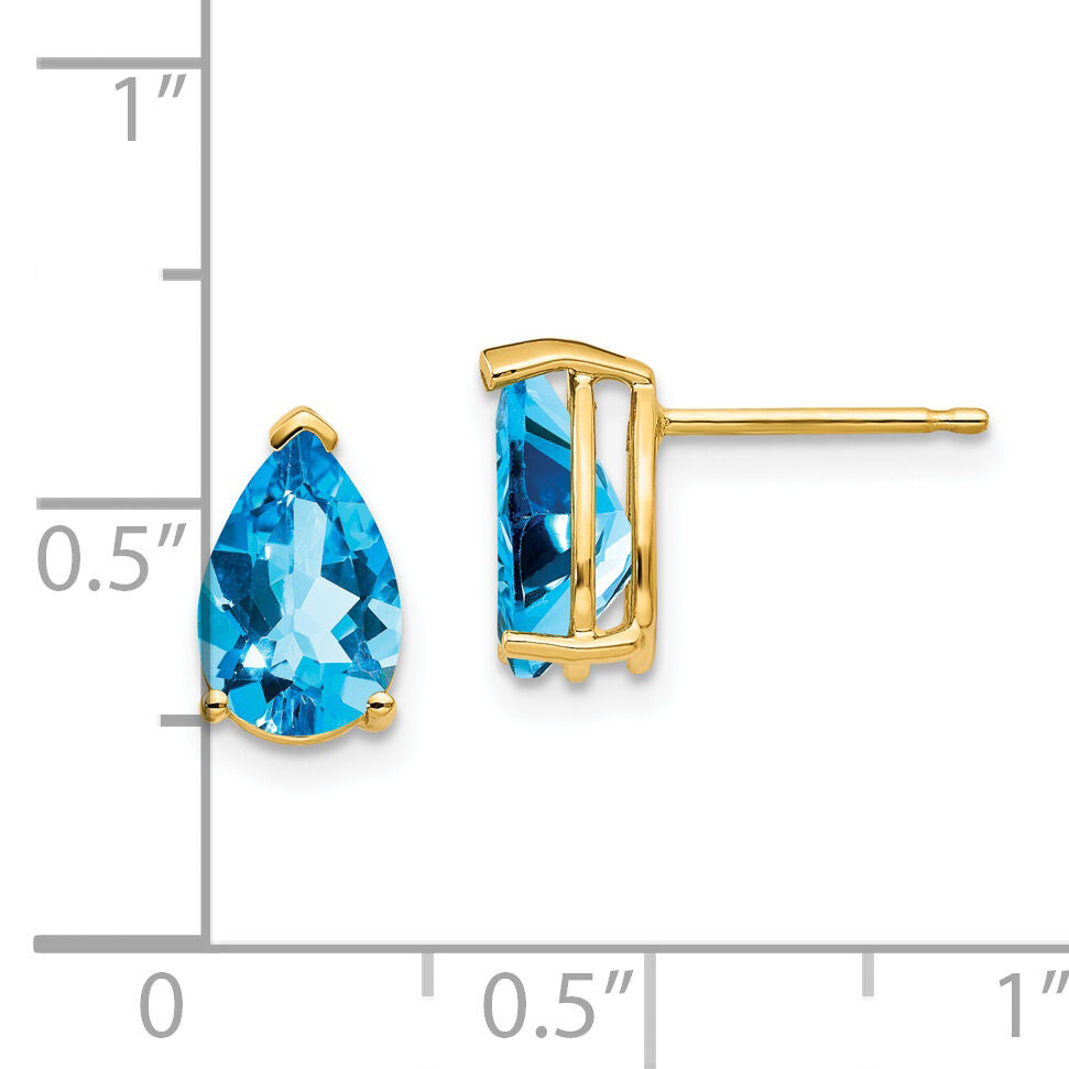 14k 9x6mm Pear Blue Topaz Earrings-XE82BT