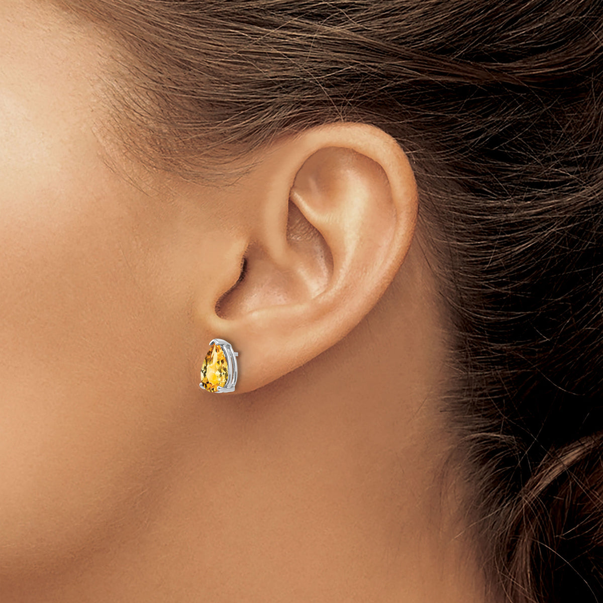 14k White Gold 9x6mm Pear Citrine Earrings-XE82WCI