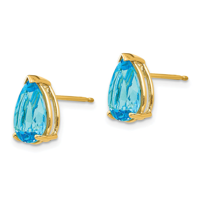 14k 10x7mm Pear Blue Topaz Earrings-XE83BT