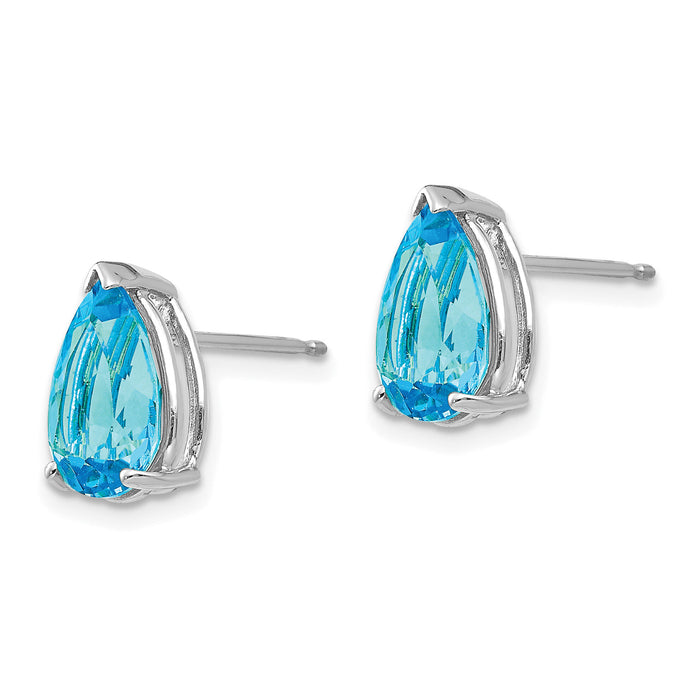 14k White Gold 10x7mm Pear Blue Topaz Earrings-XE83WBT