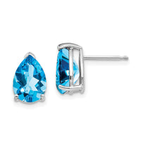 14k White Gold 10x7mm Pear Blue Topaz Earrings-XE83WBT