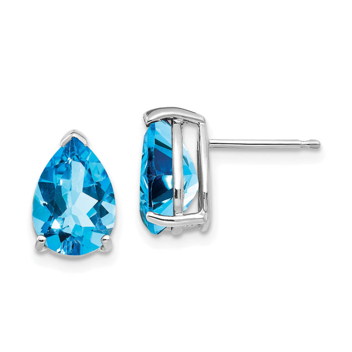 14k White Gold 10x7mm Pear Blue Topaz Earrings-XE83WBT