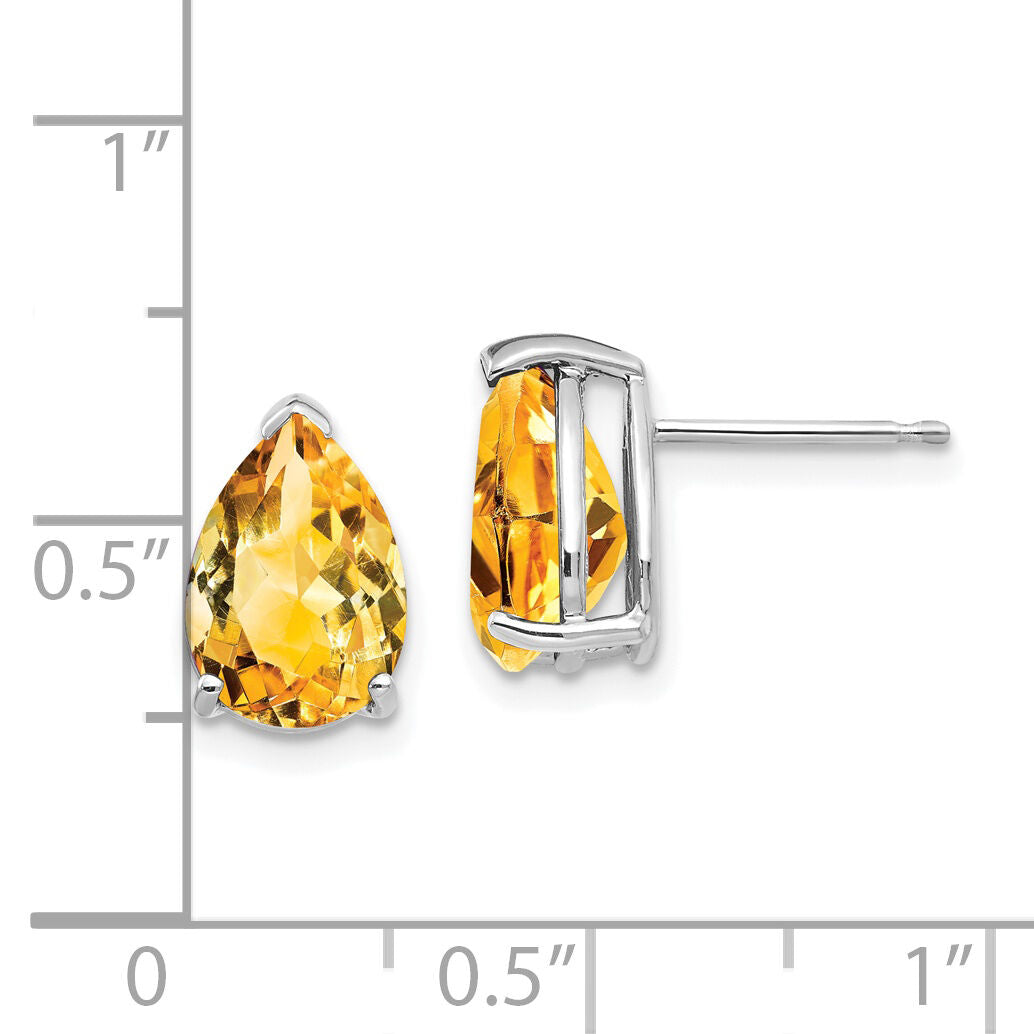 14k White Gold 10x7mm Pear Citrine Earrings-XE83WCI