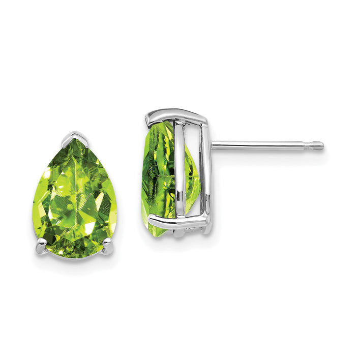 14k White Gold 10x7mm Pear Peridot Earrings-XE83WPE