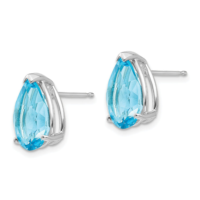 14k White Gold 12x8mm Pear Blue Topaz Earrings-XE84WBT