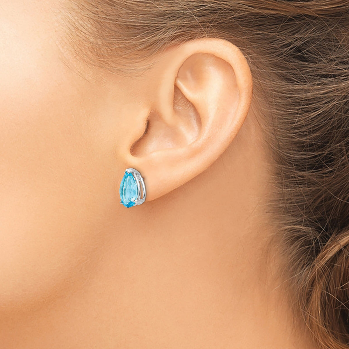 14k White Gold 12x8mm Pear Blue Topaz Earrings-XE84WBT