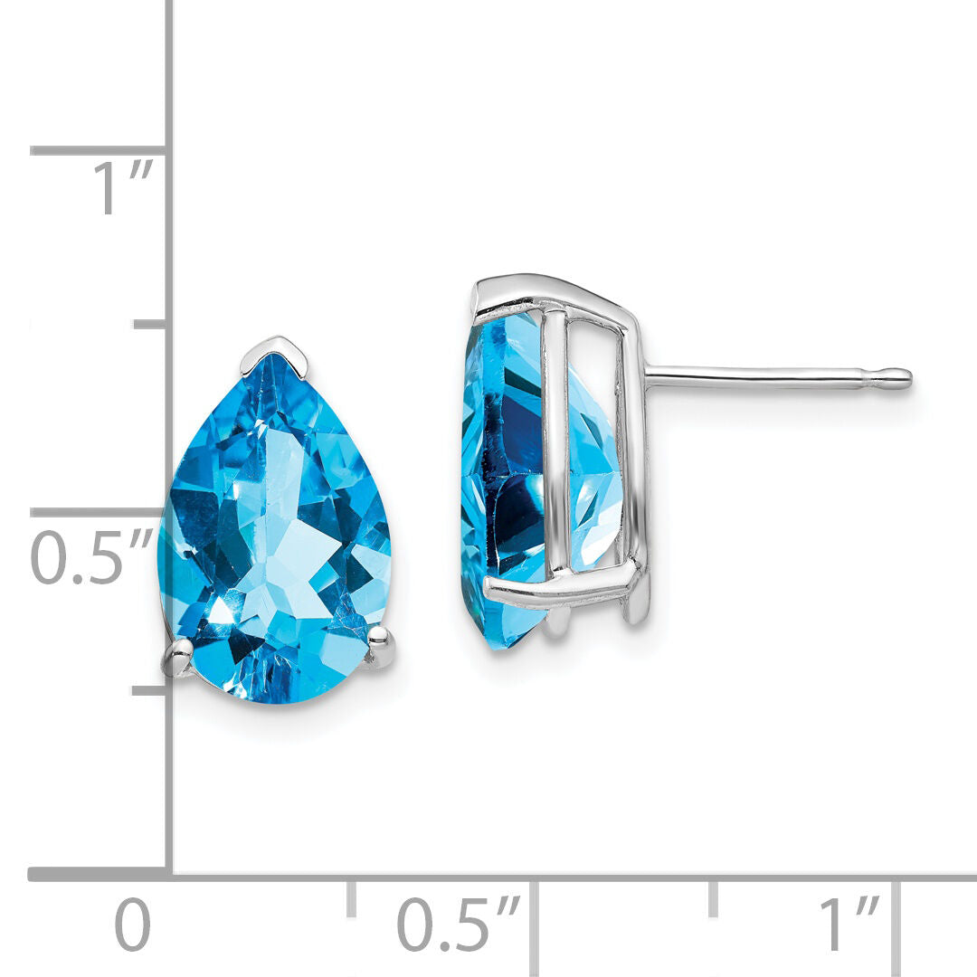 14k White Gold 12x8mm Pear Blue Topaz Earrings-XE84WBT