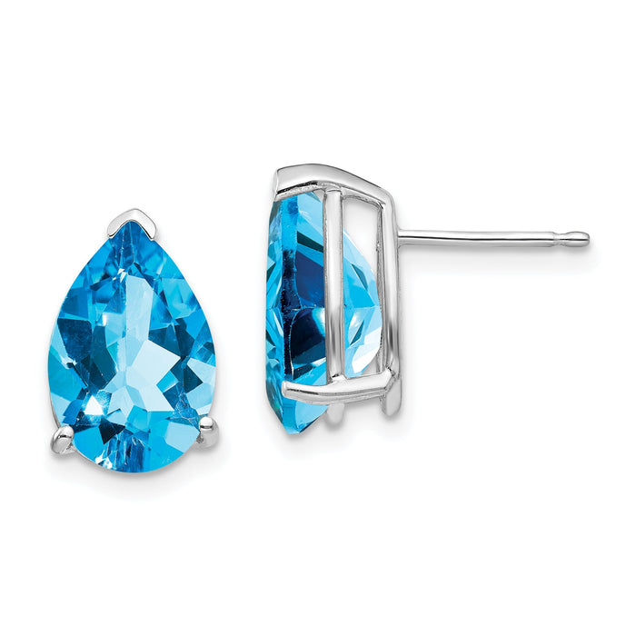 14k White Gold 12x8mm Pear Blue Topaz Earrings-XE84WBT