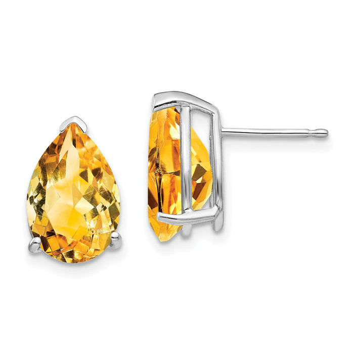14k White Gold Citrine Pear Stud Earrings-XE84WCI