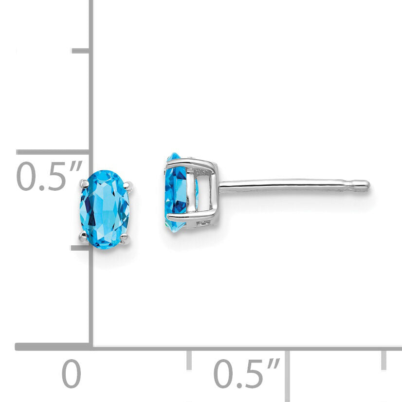 14k White Gold 5x3mm Oval Blue Topaz Earrings-XE85WBT