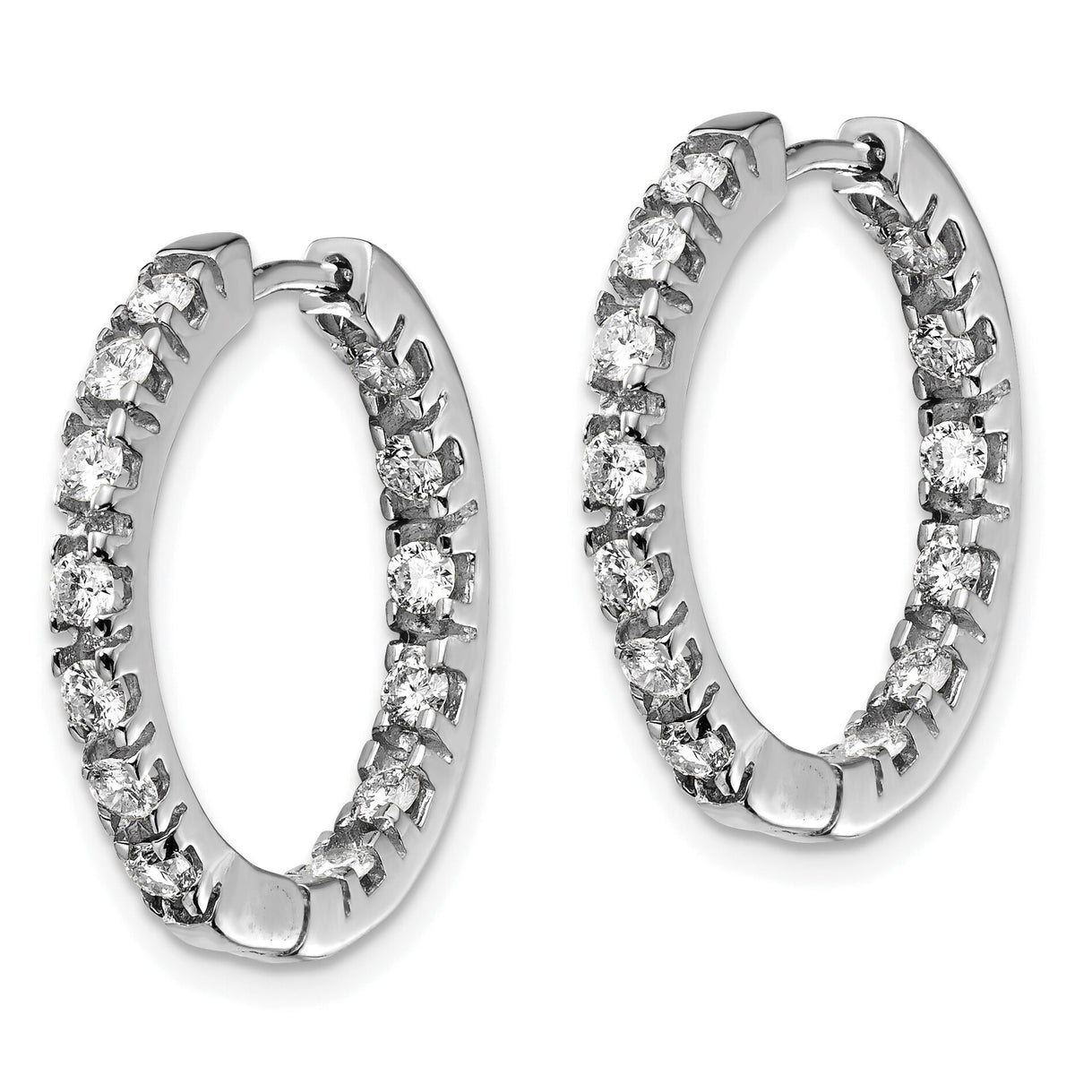 14k White Gold AA Diamond Hinged Hoop Earrings-XE866WAA