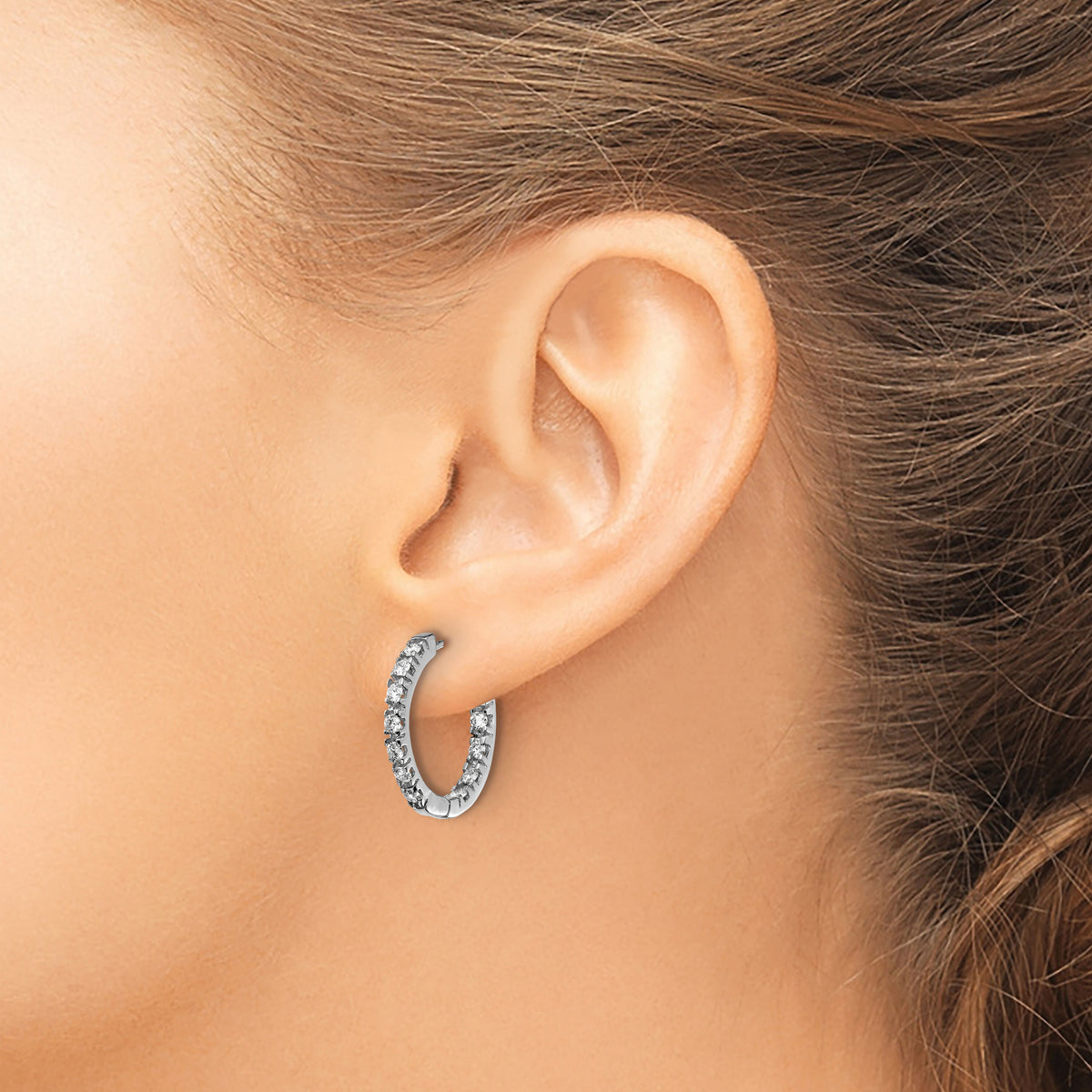 14k White Gold AA Diamond Hinged Hoop Earrings-XE866WAA
