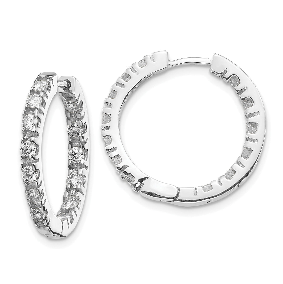 14k White Gold AA Diamond Hinged Hoop Earrings-XE866WAA