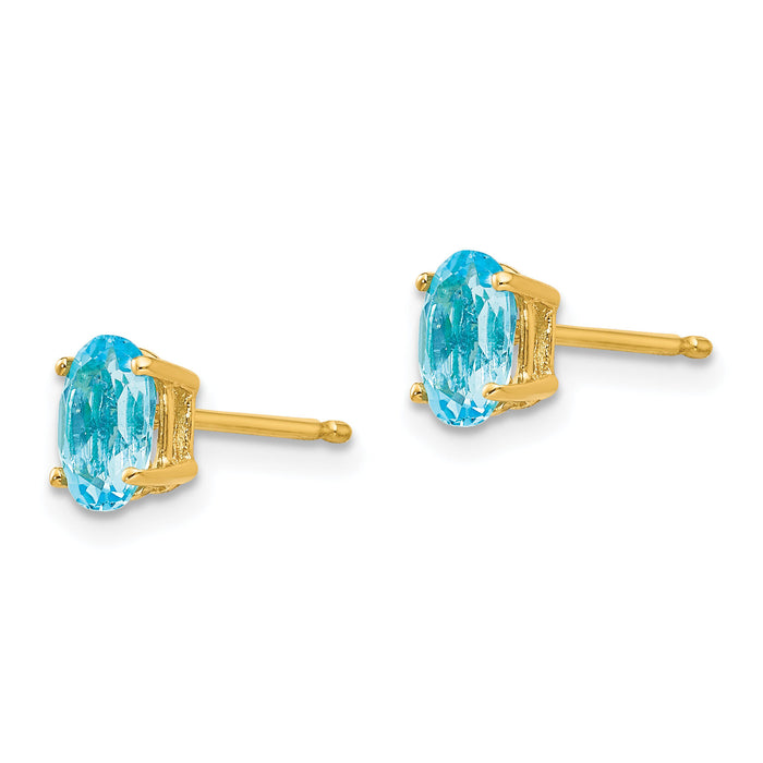 14k 6x4mm Oval Blue Topaz Earrings-XE86BT