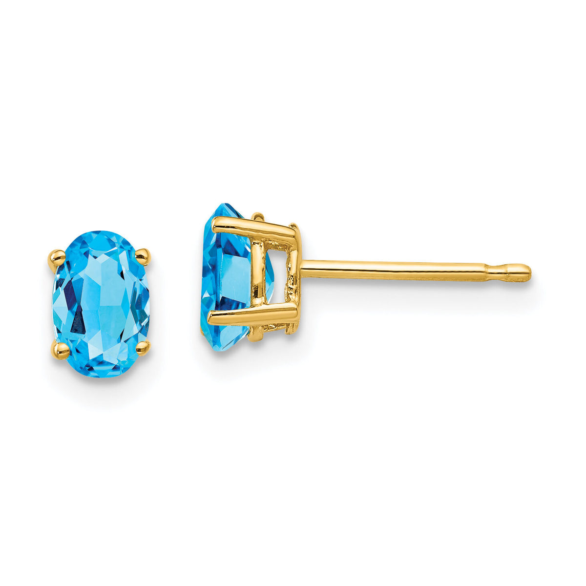 14k 6x4mm Oval Blue Topaz Earrings-XE86BT