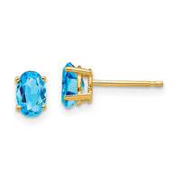 14k 6x4mm Oval Blue Topaz Earrings-XE86BT
