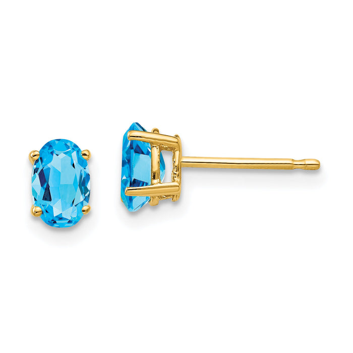 14k 6x4mm Oval Blue Topaz Earrings-XE86BT